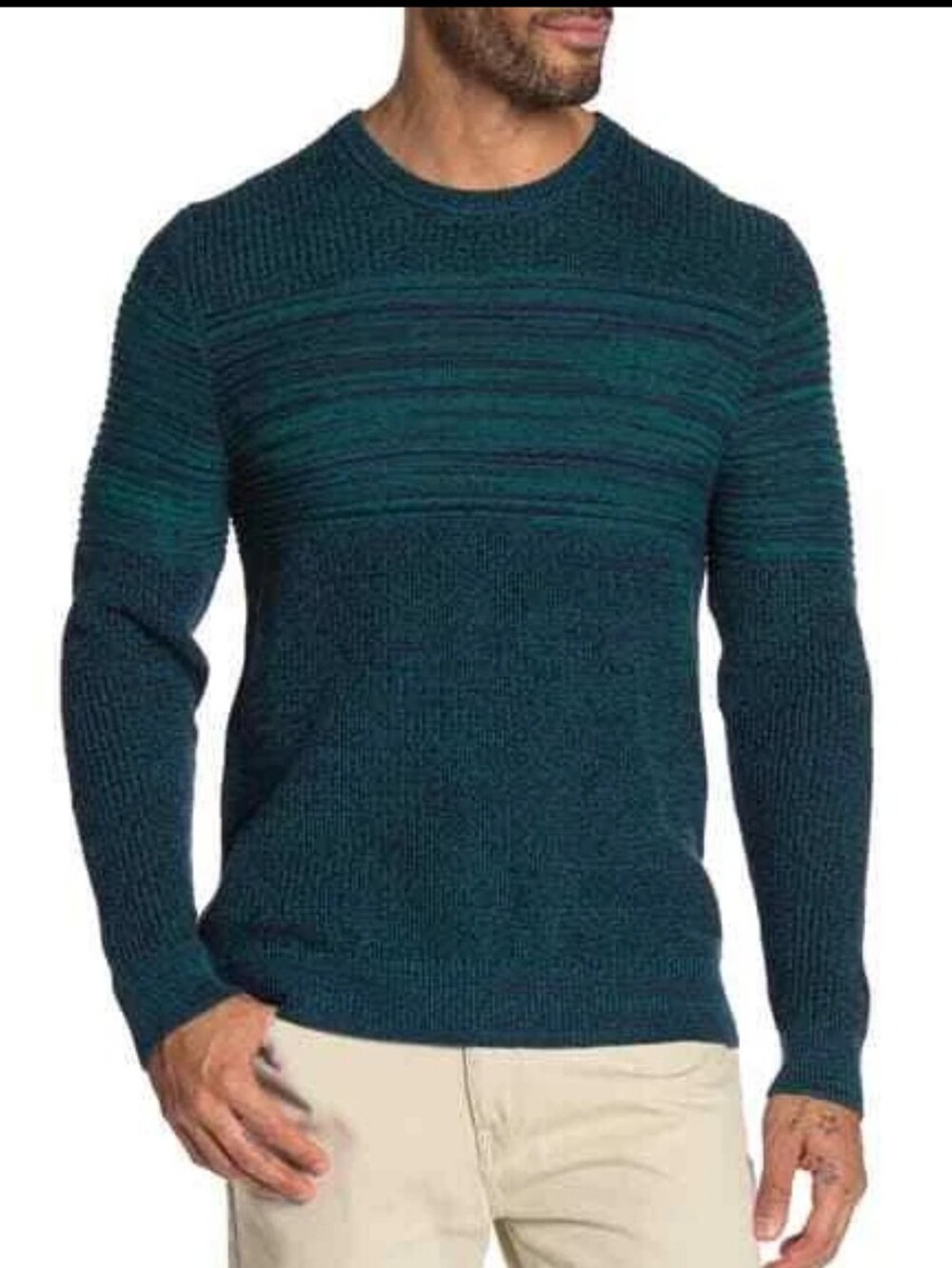 NWT Public Opinion 100% Cotton Long Sleeve Marl Crew Neck Sweater Teal Navy XL